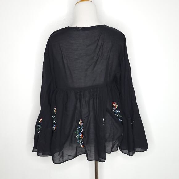 ZARA Fairy Grunge Blouse Black Floral Bell Sleeves Semi Sheer Women XS - Picture 4 of 15
